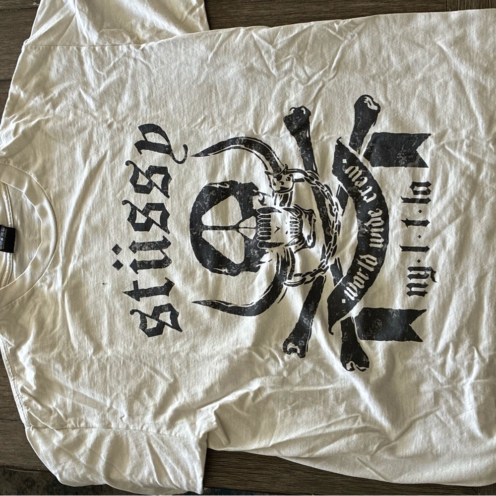 Stussy White Graphic Skull & Crossbones Men's T-Shirt